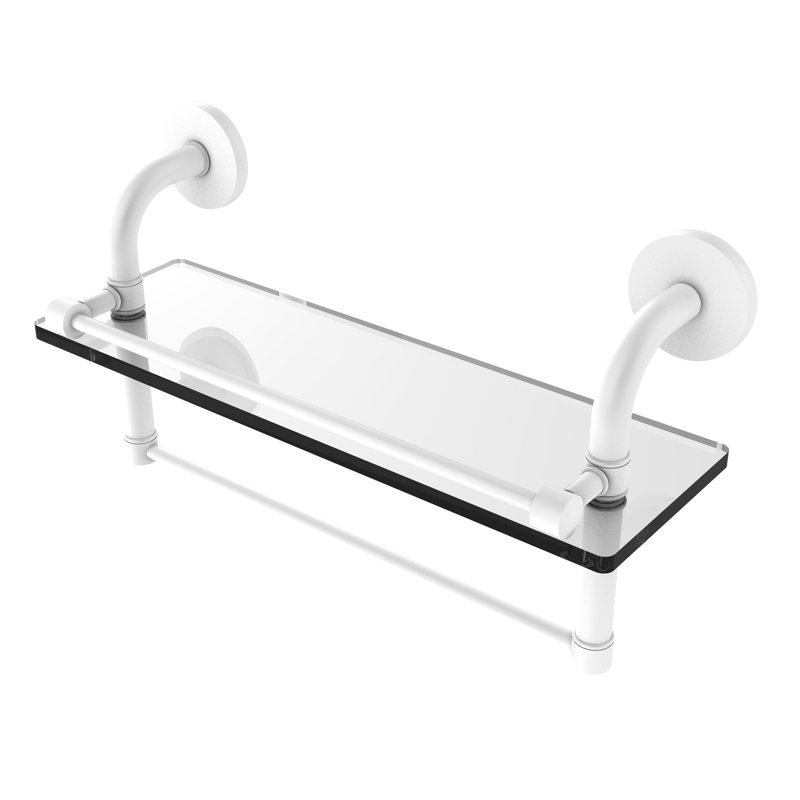 Tioga Bracket Shelf with Towel Bar, Matte White, 8" H x 16" W x 5" D