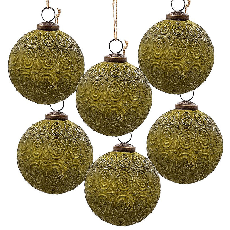 Ornement boule de Noël en verre - ensemble de 6 à 4 po de diamètre - vert mat