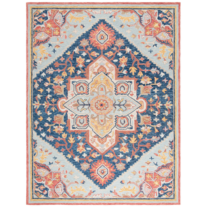Tapis oriental en laine / coton touffeté à la main Sharl - bleu marine / rouge, Rectangle 8 pi x 10 pi