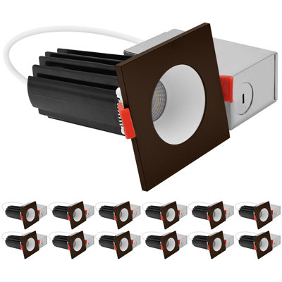 Luxrite 2 In. LED Recessed Light, Deep Regressed Canless Light, Round White & Square Bronze Interchangeable Trim, 5CCT, 1000LM, 15W, Dimmable 12 Pack