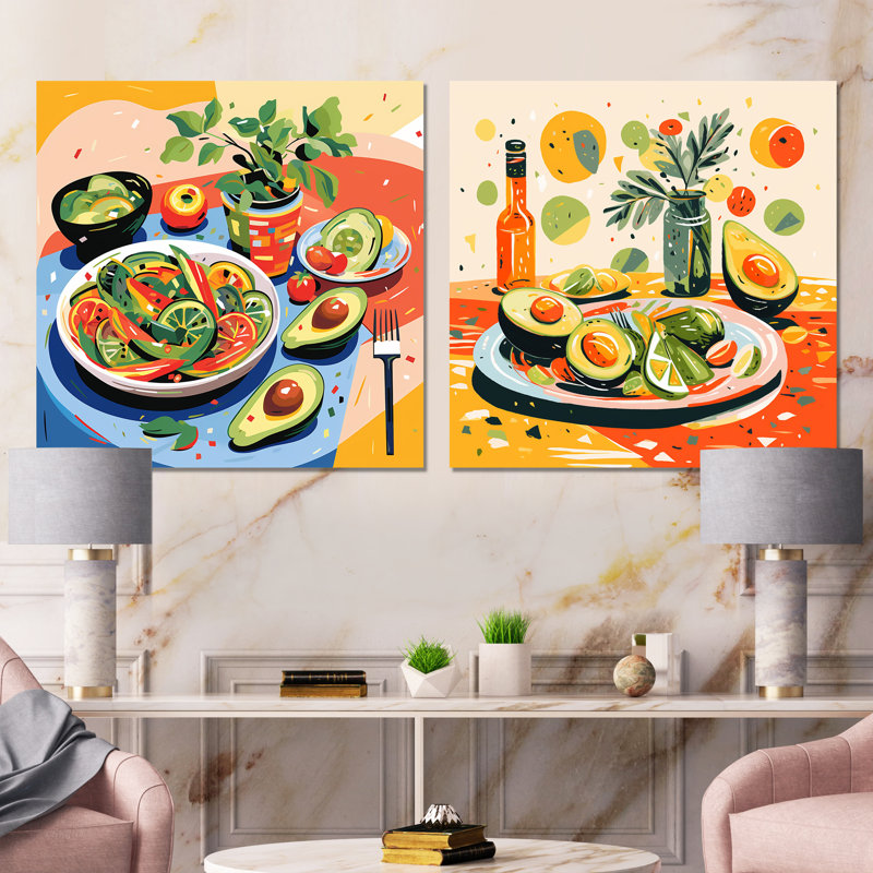 Vert et rouge avocat impressionniste I, H 23 po x l 46 po