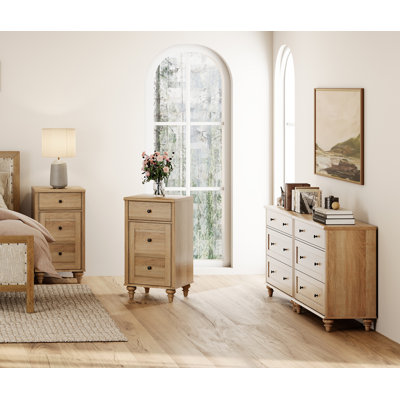 2 Piece Bedroom Set, Two-In-One 6 Drawer Dresser & Set Of 2 Nightstands With Charging Station