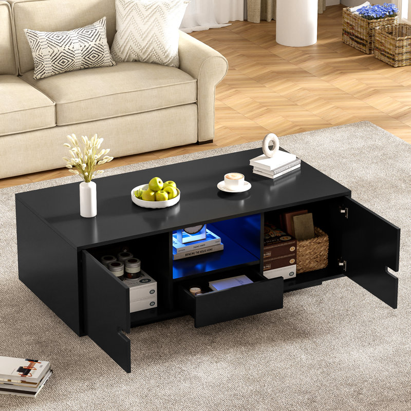 Table basse avec rangement et lumières DEL, Noir