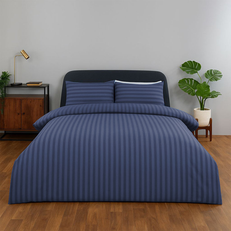 Classic Stripe Microfiber Duvet Set, 4-Piece With Fitted Sheet & Pillowcases, Double Duvet Cover Set + 2 Standard Pillowcases