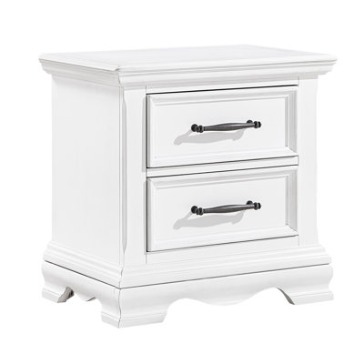 Charming White Finish 2-Drawer Nightstand Durable Wood Black Handles Classic Bedside Table 1Pc Bedroom Furniture(Includes Only Nightstand)