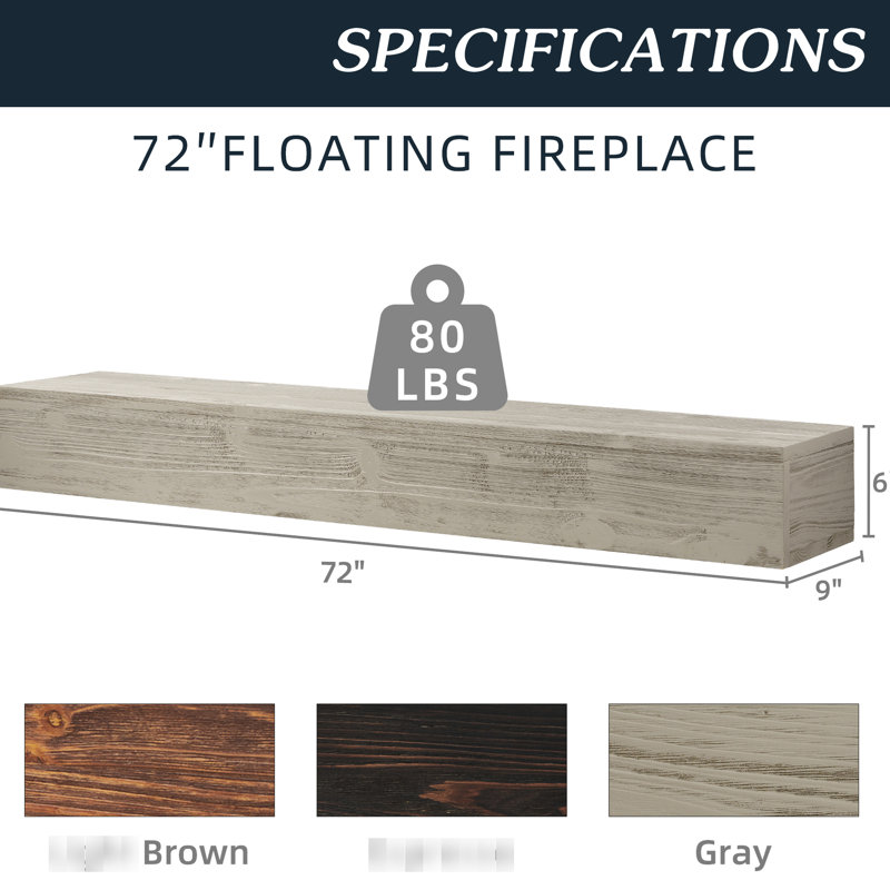 72 po Home Good Décoration - Bois rustique gris et tablette flottante