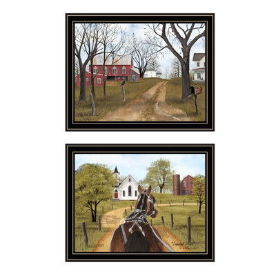 «Trendy Decor» 4U 2 pièces Vignette Sunday Drive & The Old Dirt Road, art mural noir encadré pour le salon, impression murale pour chambre à coucher pour la décoration intérieure par Billy Jacobs