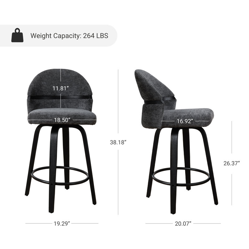26'' Swivel Upholstered Counter & Bar Stool with solid wood frame, Black, Black