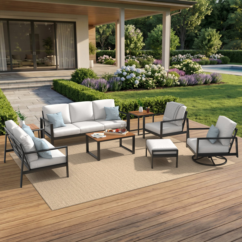 Ensemble de conversation avec canapé 7 pièces Townsend avec coussins Sunbrella®, Tissu naturel Sunbrella®, Acajou