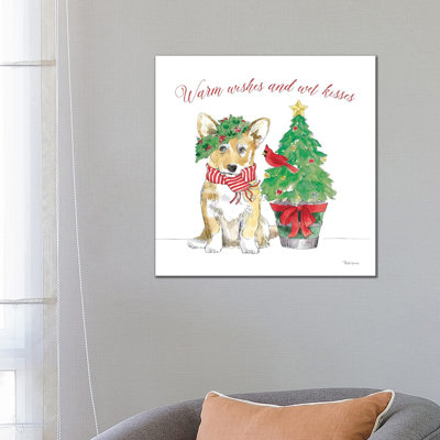 Holiday Paws V On White by Beth Grove - Wrapped Canvas Print
