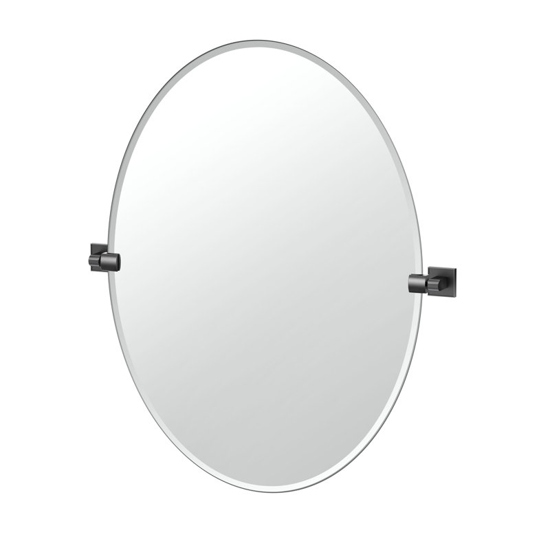 Mode Frameless Oval Mirror | Wall Mounted Pivoting Bathroom Vanity Mirror, Matte Black, 32" H x 27.63" W
