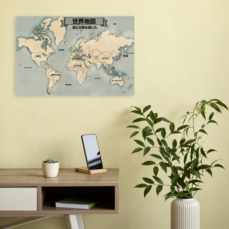 Art mural rétro, carte du monde rétro