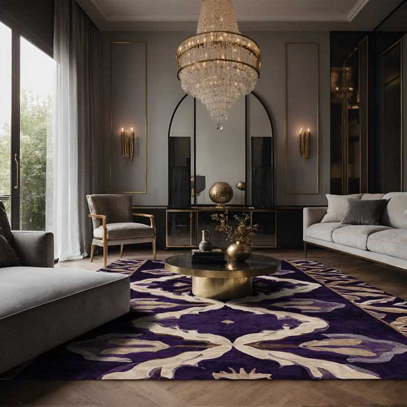 Tapis mauve soyeux et moelleux, Rectangulaire 3 pi x 5 pi