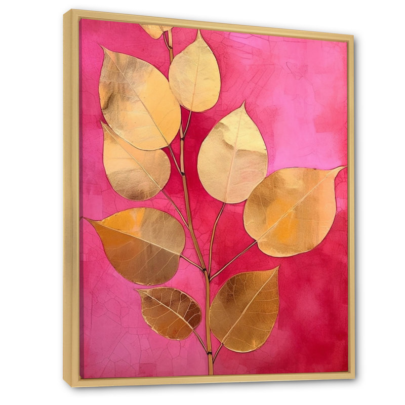 Harmony II feuilles roses et or, H 44 po x l 34 po x P 1,5 po, Cadre naturel flottant