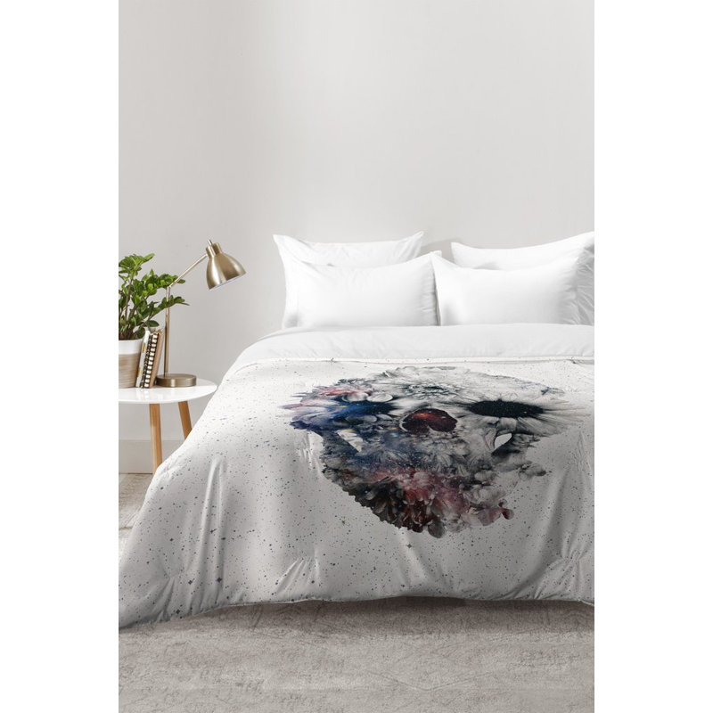 Ensemble d'édredon Floral Skull, Édredon pour lit simple TG + 1 taie décorative