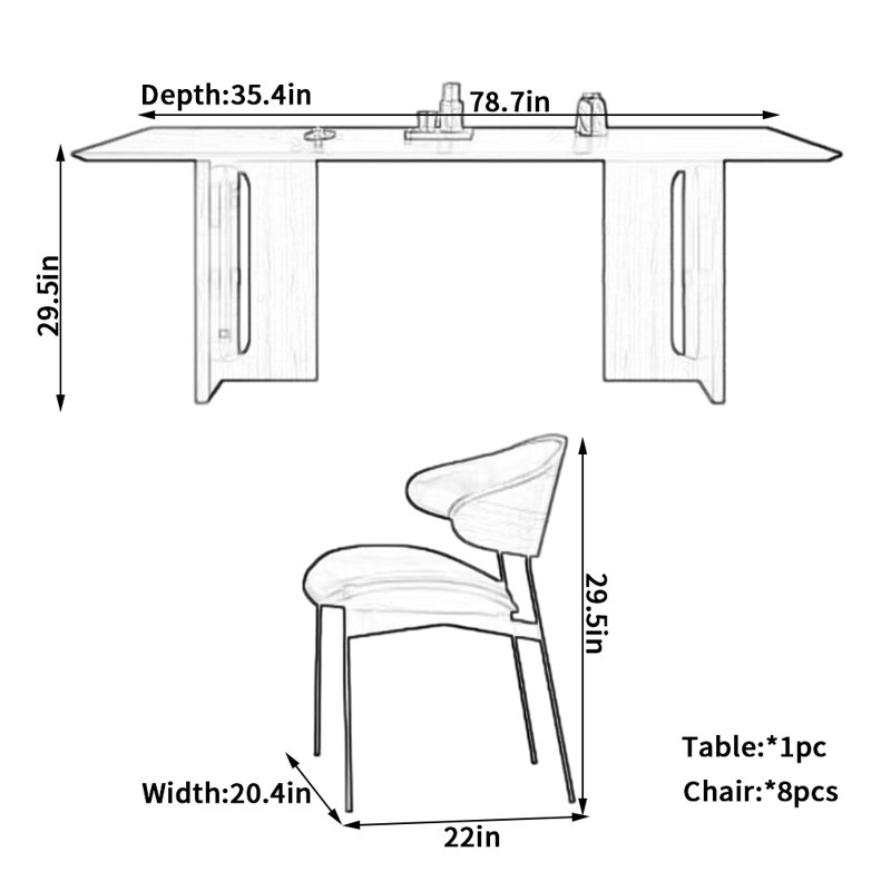 Ensemble de salle à manger Luxury, H 29,5 po x L 78,7 po x l 35,4 po