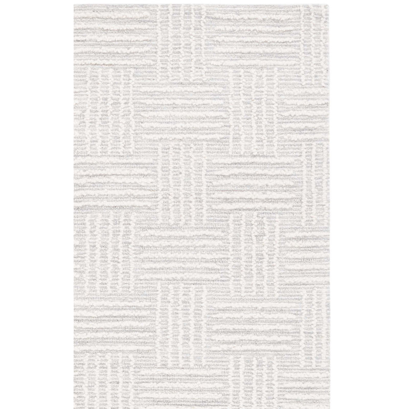 Kohyn Hand Tufted Wool Cotton Geometric Rug in Light Gray/Ivory, Rectangle 5' x 8'