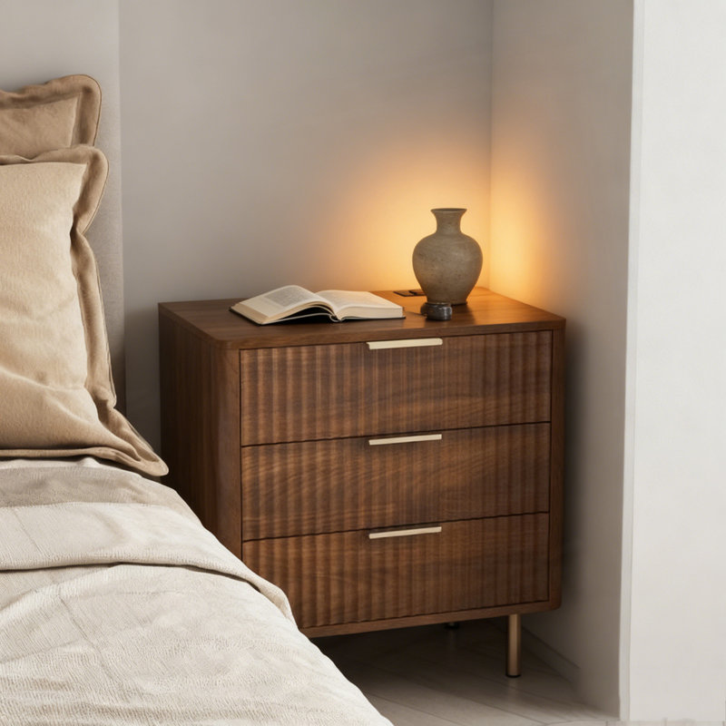Nightstand with Charging Station, Smart Nightstand with Night Light, Modern Night Stand with Storage Cabinet for Bedroom