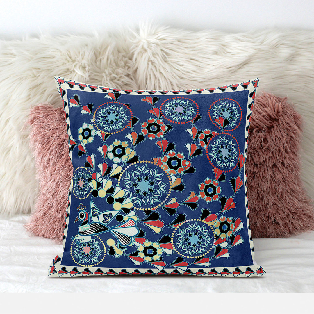 Glory of Flowers Peacock Floral Square Cushion With Filling