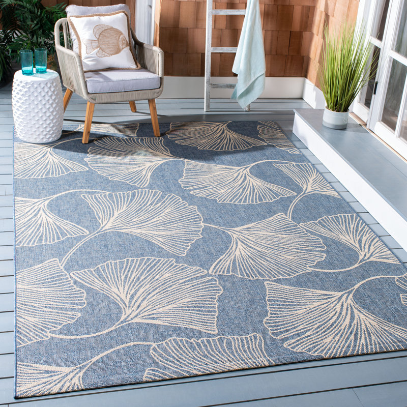 Tapis d'intérieur / extérieur à motif floral Ferdinand, Rectangle 8 pi x 11 pi