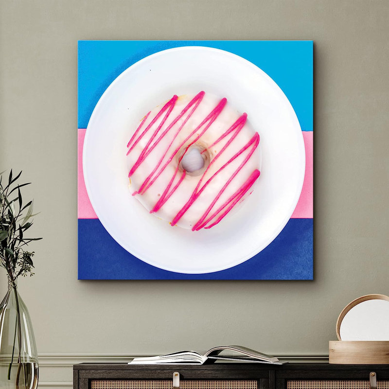 " White Donuts With Pink Stripes ", 24" H x 24" W x 1.5" D