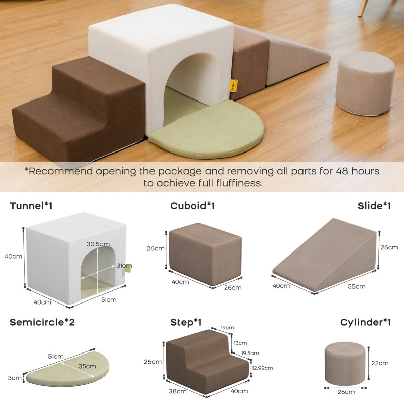 Ensemble de blocs d'escalade en mousse 7 pièces SoftPark pour tout-petits, Gris