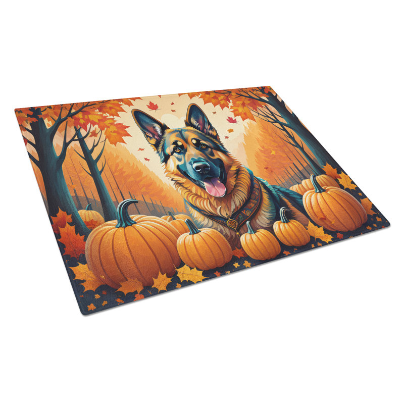 German Shepherd Fall Glass Cutting Board Large