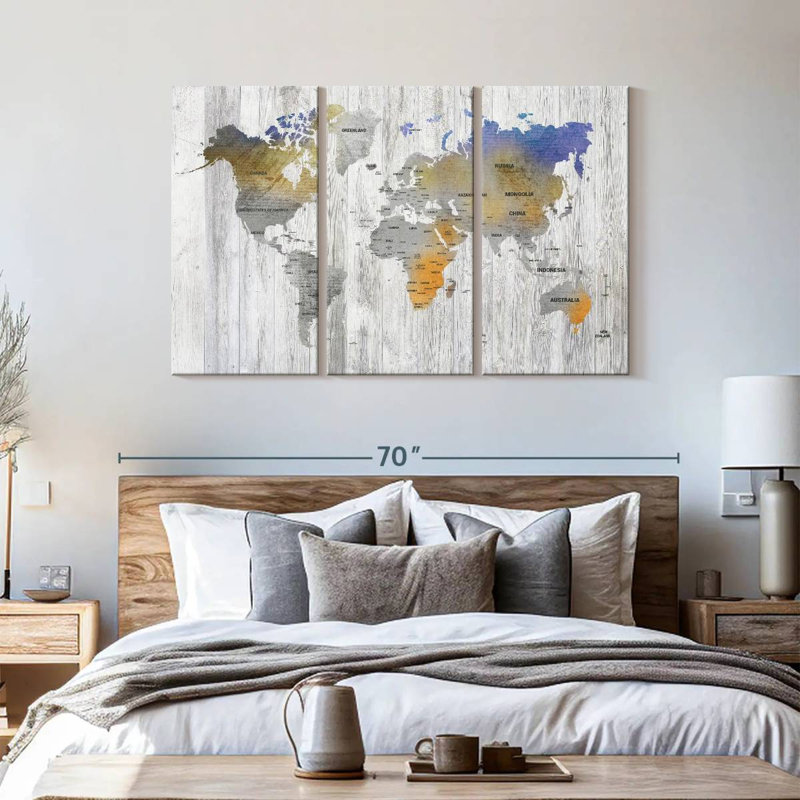 «Bianco Wood World Map», reproduction sur toile, H 57 po x l 36 po x P 1,25 po