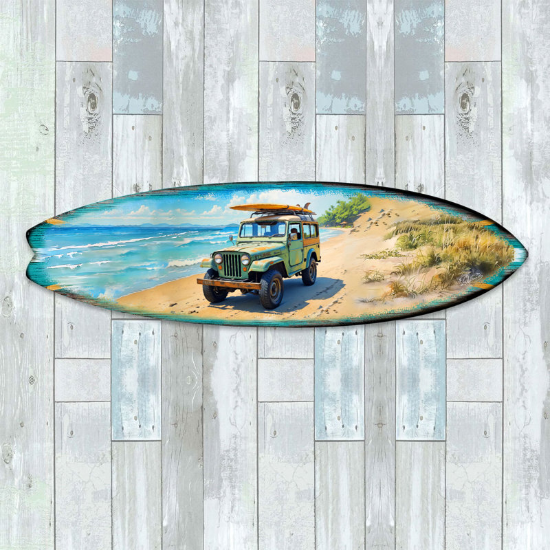 Décoration côtière fabriquée à la main pour des espaces inspirés du surf - art mural de planche de surf rétro Beach Jeep