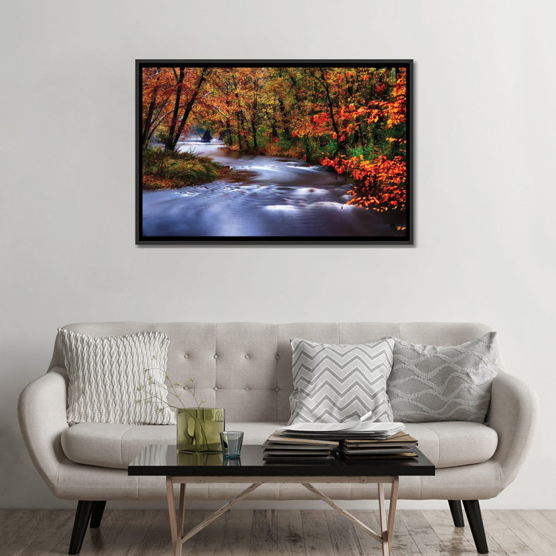 Méandres de la rivière Lamingtorn avec des couleurs d'automne, New Jersey_1PC6, Cadre flottant noir, H 32 po x l 48 po
