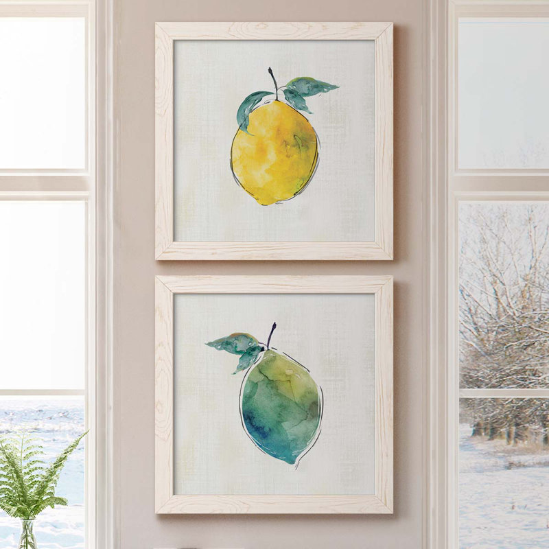 Happy Lemon - Ensemble de 2 peintures sur toile encadrées, H 20 po x l 40 po x P 1,5 po, Cadre blanc