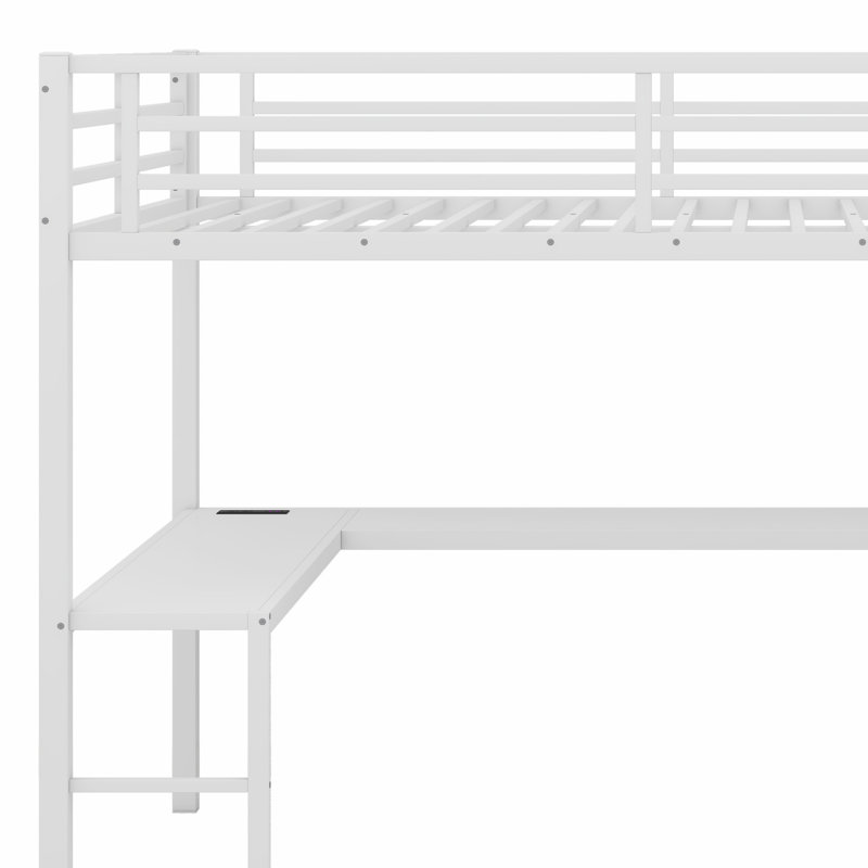 Loft Bed With L-Shaped Desk And USB,Wardrobe Shelf And LED, White