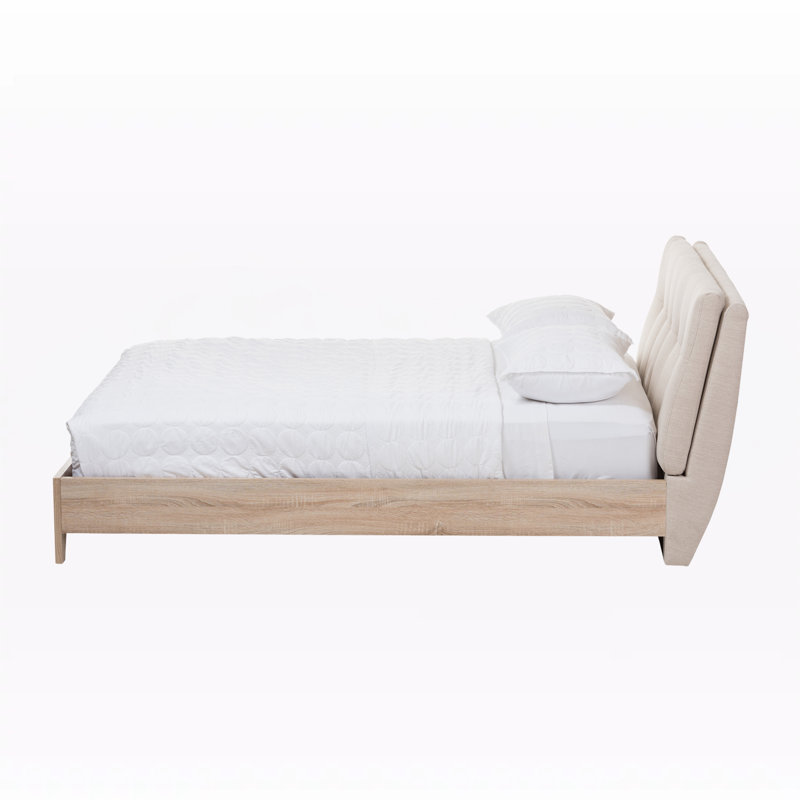 Grand lit plateforme tapissier Aitken, beige clair / naturel, l 63,4 po x L 91,15 po x H 37,48 po, Beige clair, Grand