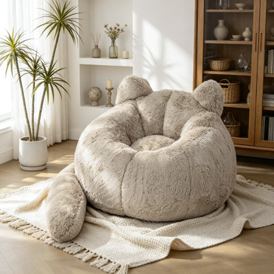 41.5'' W Cat Shaped Faux Fur Bean Bag Chair with Tail Pillow