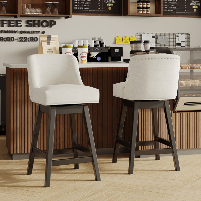 360°Bar Counter Stool with Solid Wood Frame, Beige