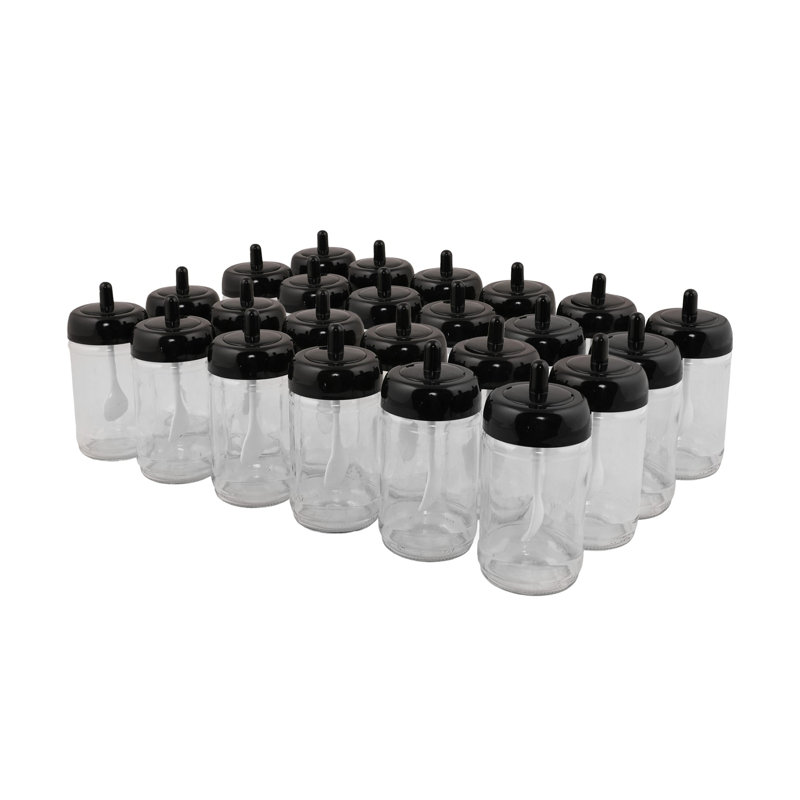 Premium Spice Jar Set (24 Pieces), Black Glass, 2.6 x 2.6 x 5.1 inches | 10.1 fl oz Capacity Each | 100% Dishwasher-Safe | Ideal for Kitchen Organization & Storage, Elegant Design for Herbs and Spices