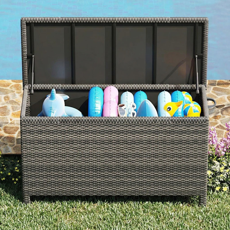 125 Gallon Outdoor Deck Box,Waterproof All-Weather PE Rattan Wicker Storage Chest with Handles & Wheels,Patio Storage for Garden Cushions,Pool Toys,Yard Tools,Grey