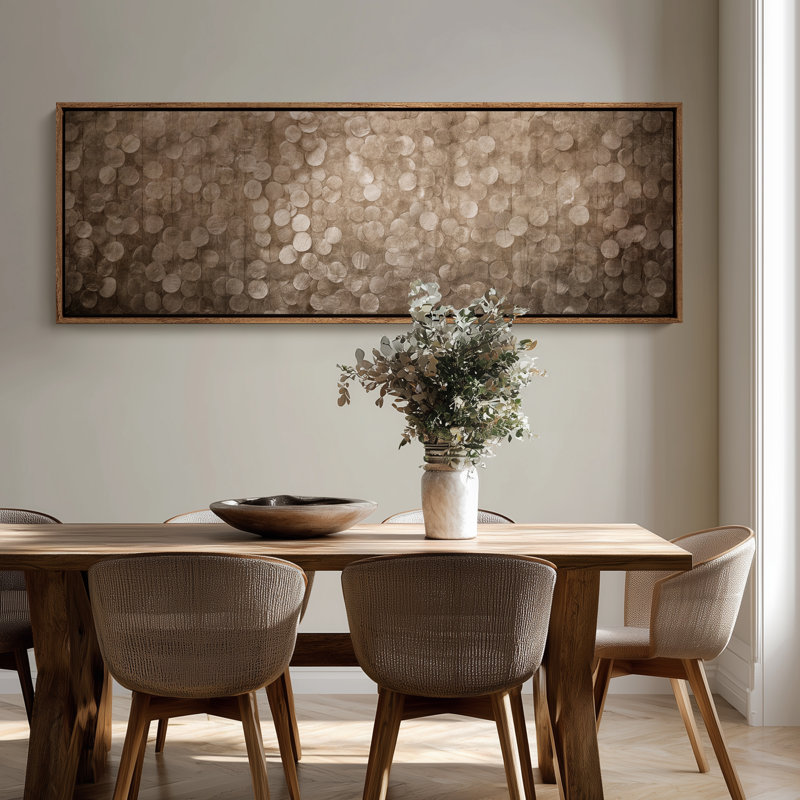 Très grand taupe chaud, impression abstraite de motif de cercle, 20" H x 60" W, Natural