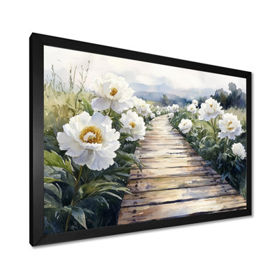 Pivoines le long de l'allée en bois II - pivoines, art mural