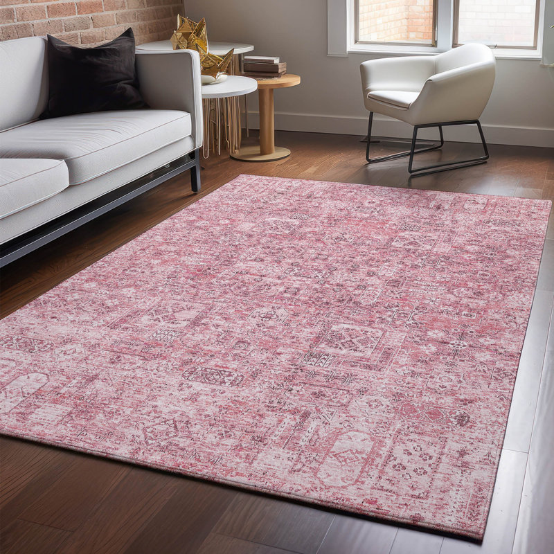 Premium Machine Washable Cerrito AMF611 Pink Runner Rug, Rectangle 9' x 12'