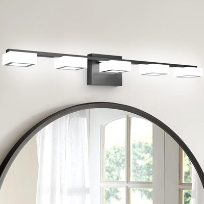 Luminaires de salle de bain à DEL modernes, lumières de meuble-lavabo à intensité variable avec 5 modes de couleur, luminaires muraux en acrylique noir mat au-dessus du miroir, réglable de 2 700 à 6 500 K