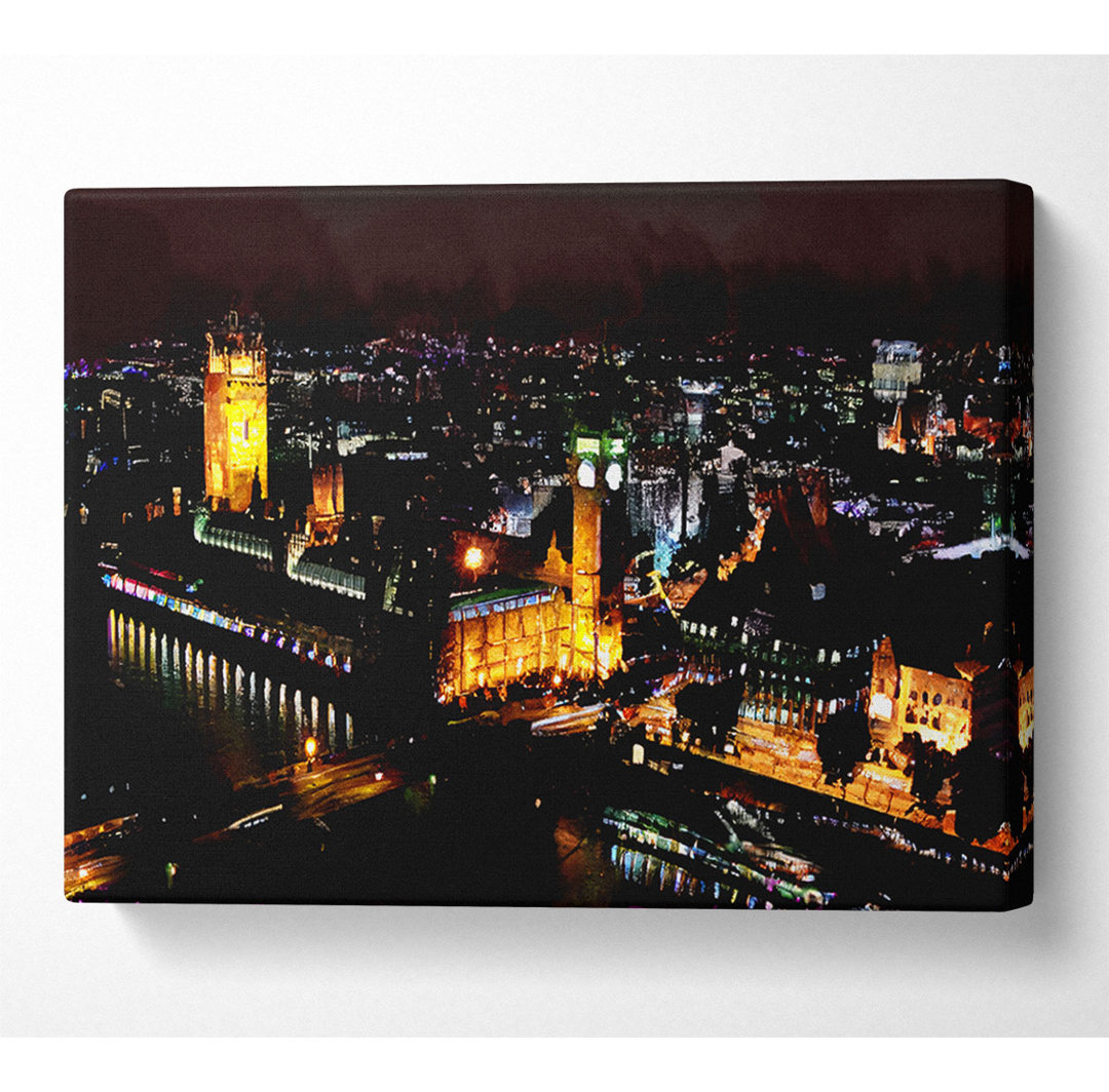 London Ariel View Night Lights - Leinwanddrucke auf Leinwand