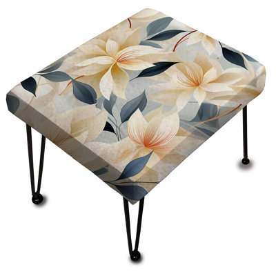 Élégant repose-pieds rectangulaire ivoire à motif floral élégant I
