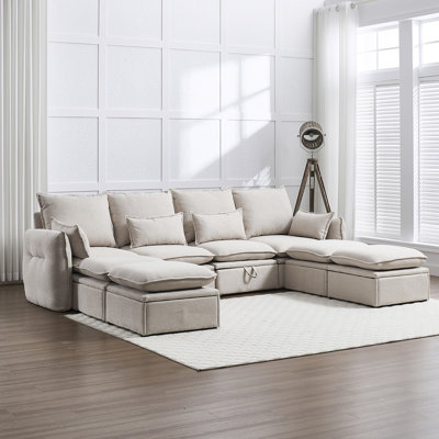 114" 8-Piece Sectional Sofa With 4 Ottomans