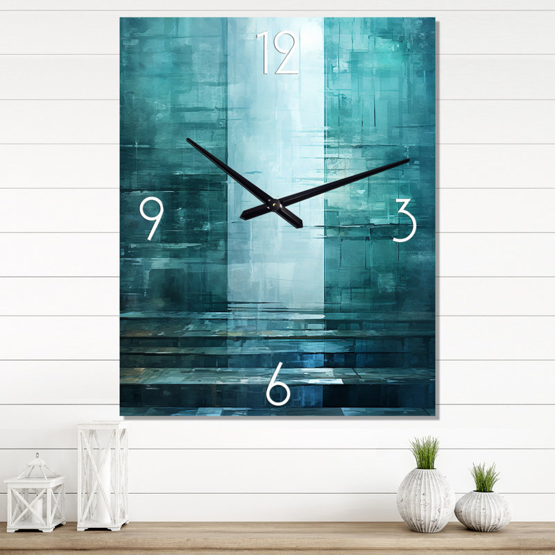 Porte à l'autre côté turquoise Riverside - Horloge murale abstraite à collage moderne, H 32 po x l 16 po x P 1 po