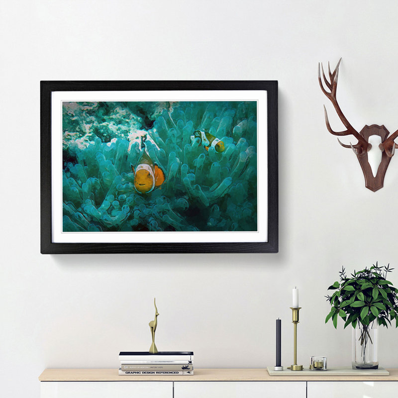 Clownfish and Sea Anemone in Abstract - Picture Frame Graphic Art Print, Black Framed, 48cm H x 65cm W x 2cm D