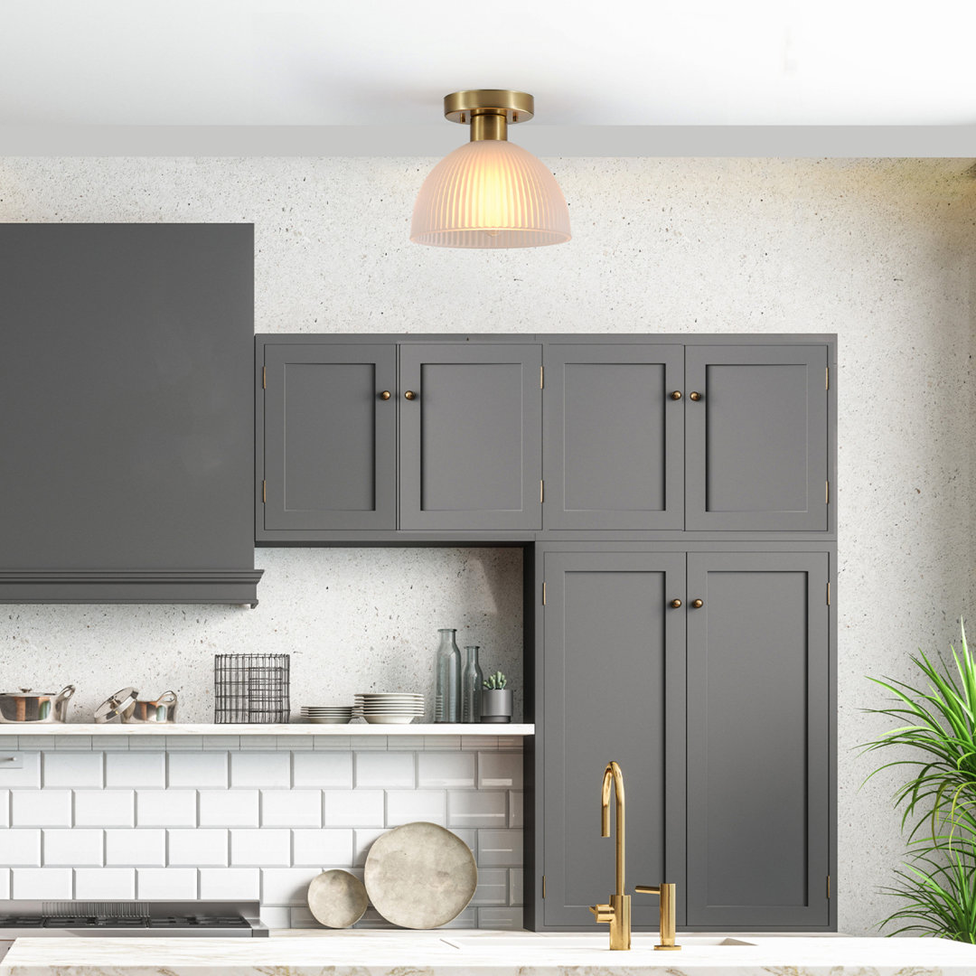 1-Light Semi-Flush Mount Ceiling Light, Matte Brass, Frosted Ribbed Glass Shade, Home Improvement, Dining Room, Kitchen Mercer41