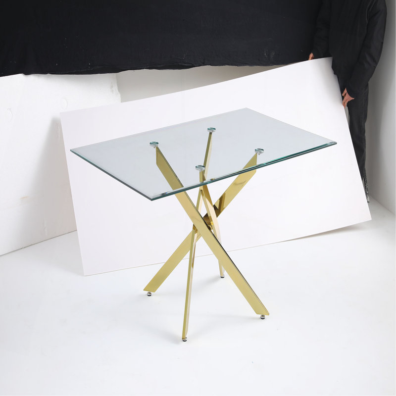 Table rectangulaire moderne en verre trempé et structure en fer, H 29,53 po x L 59,06 po x l 35,43 po, Or