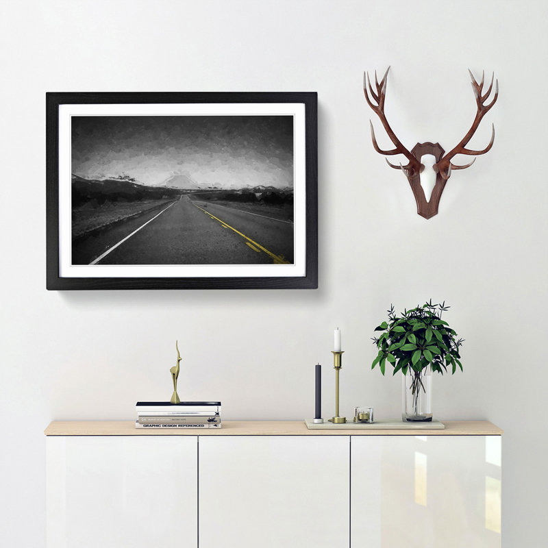 The Road to Texas in Abstract - Framed Print, 35cm H x 50cm W x 2cm D, Black