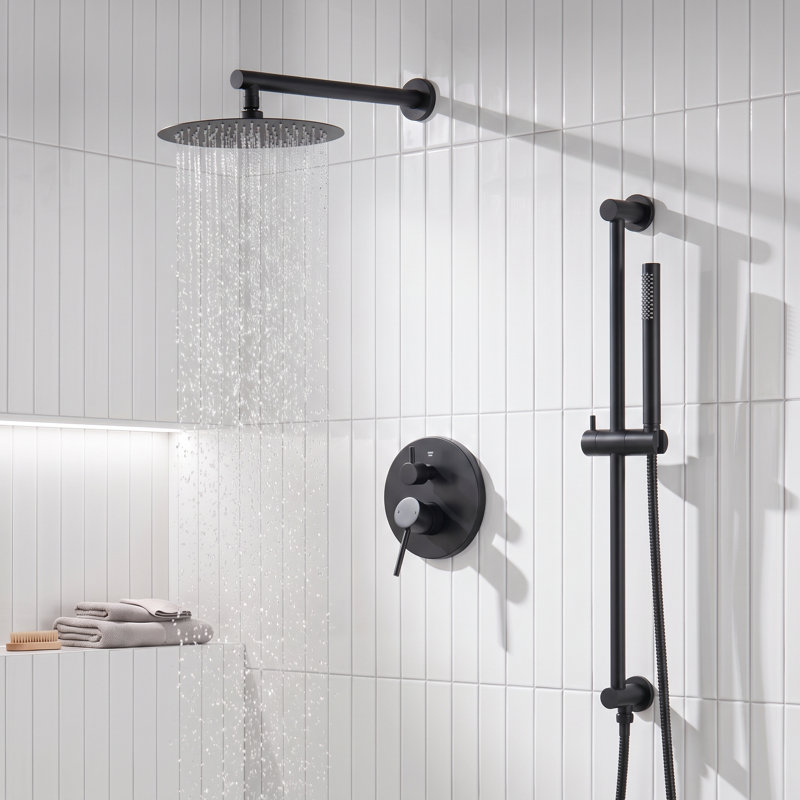 Circular 2-Function Pressure Balanced Complete Shower Faucet Set with Slide Bar, Matte Black